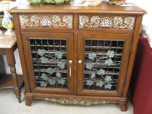 Appraisal: Wine Cabinet metalwork doors faux leather top '' tall ''