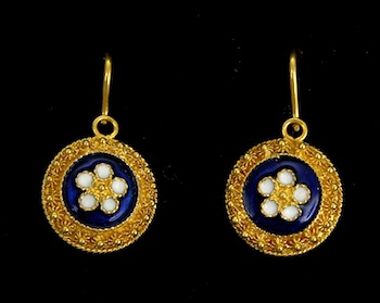 Appraisal: A Pair of k Gold Enamel Earrings k yellow gold