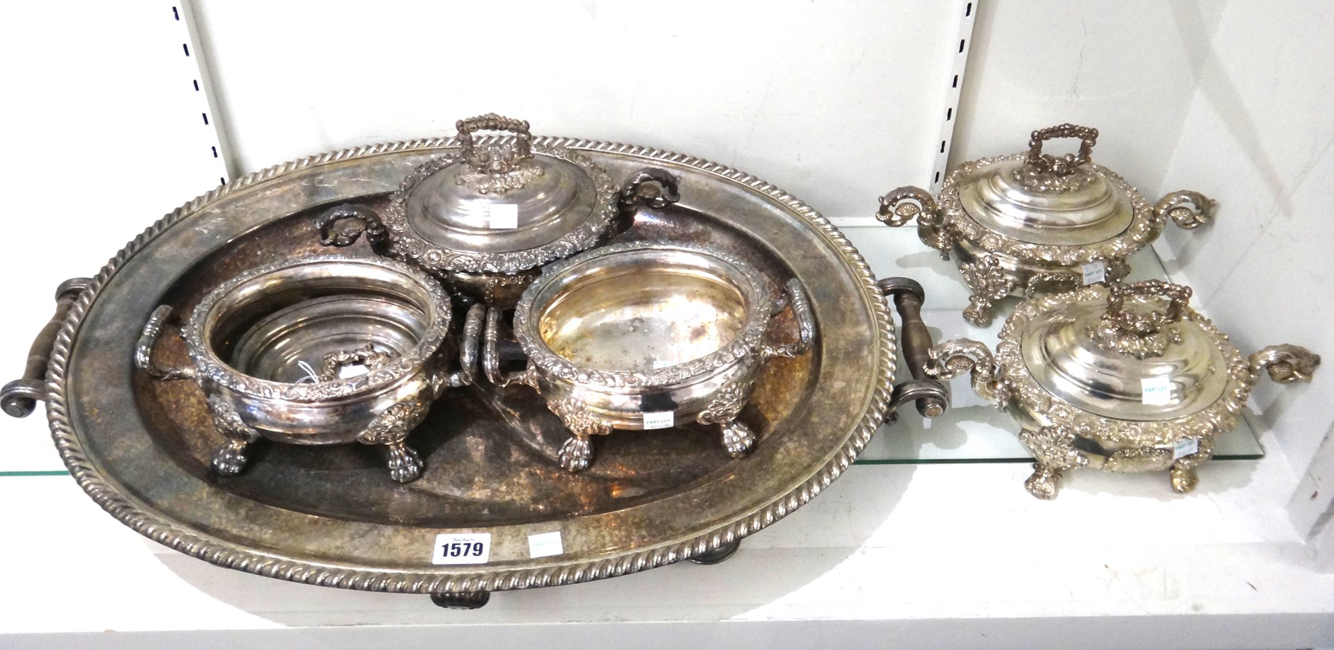 Appraisal: A Sheffield plated twin handled large oval hot water meat