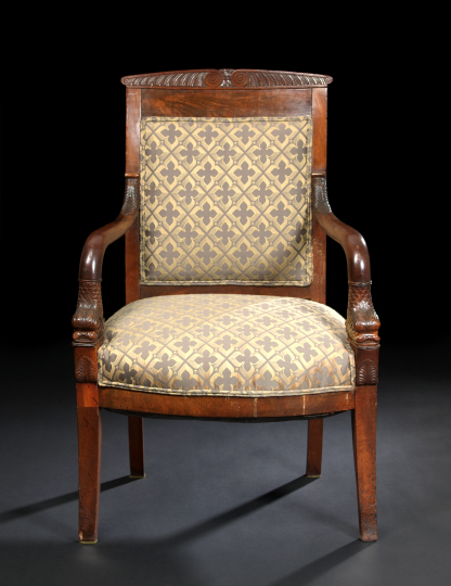 Appraisal: Restauration Mahogany Armchair second quarter th century with stylized leaf-carved