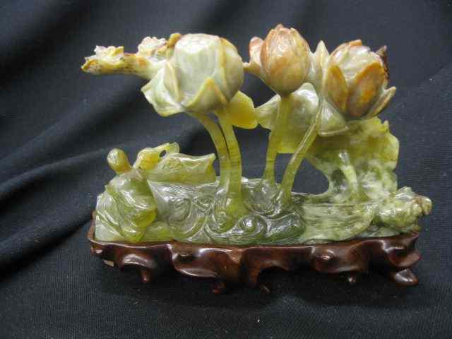 Appraisal: Chinese Carved Jade Figurinewith water lilies frogs ducks butterflies ''