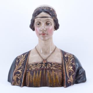 Appraisal: Antique Polychrome Terracotta Bust of a Renaissance Woman Unsigned Rubbing