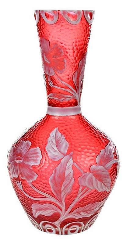 Appraisal: Cranberry Vase with Cameo Floral Decoration probably British th century