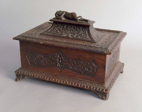 Appraisal: Continental carved mahogany dresser box th c h w