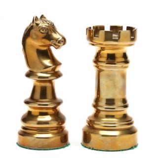 Appraisal: Sarreid Two Brass Chess Pieces mid to late th century