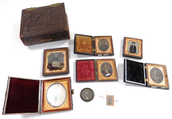 Appraisal: Daguerreotypes tintypes photographs and album nine pieces largest daguerreotype of