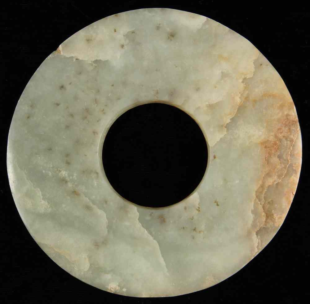 Appraisal: CHINESE JADE BI DISC - Neolithic Chinese Bi disc in