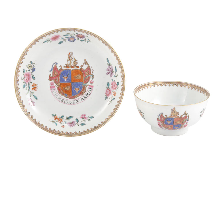 Appraisal: Chinese Export Armorial Porcelain Bowl and Dish Circa Each centering