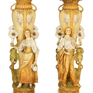 Appraisal: A Pair of Royal Dux Porcelain Figural Vases th th