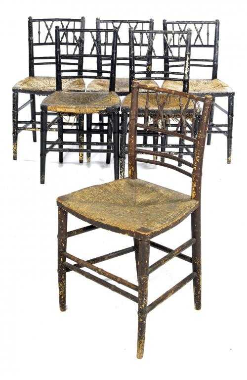 Appraisal: A SET OF SIX EARLY VICTORIAN FAUX BAMBOO CHAIRS with