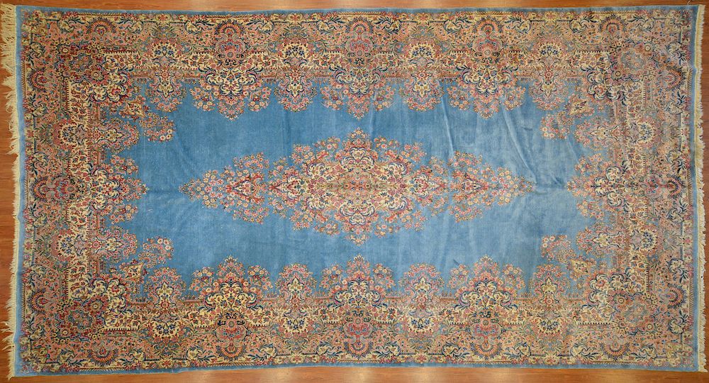 Appraisal: Persian Kerman carpet approx x Iran circa Condition Some moth