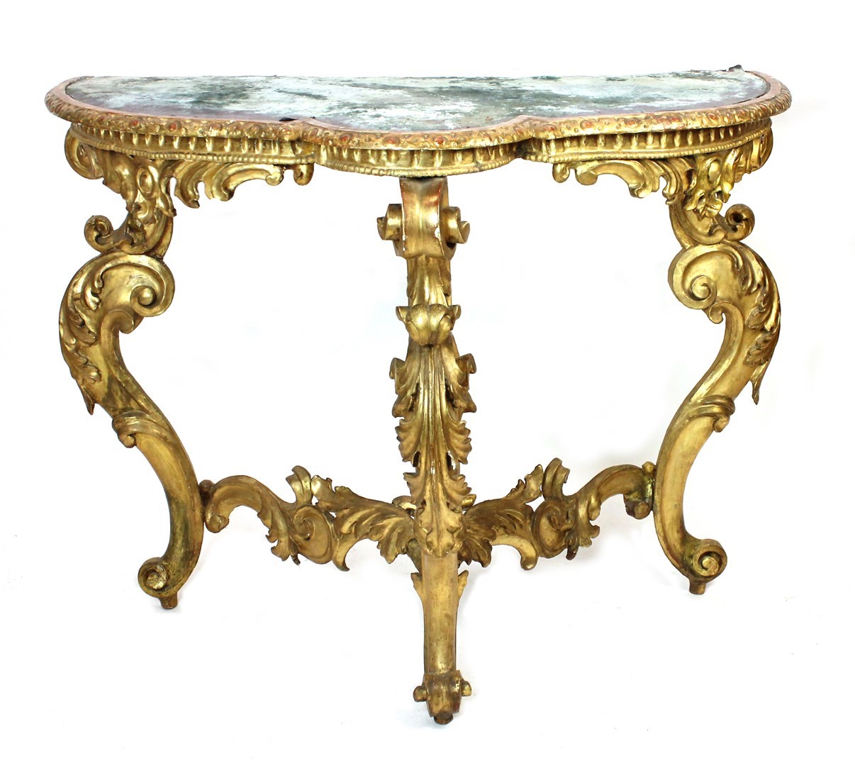 Appraisal: A th century Italian giltwood console table with shaped top