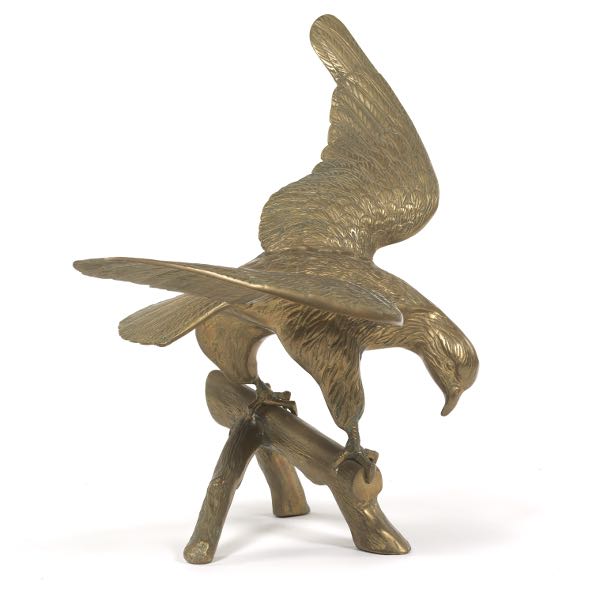 Appraisal: LARGE PATINATED BRASS PERCHING EAGLE x x Cast brass fully