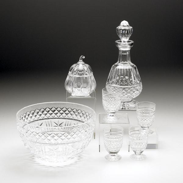 Appraisal: WATERFORD Cut glass decanter with four sherry glasses and large