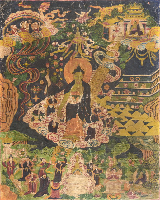 Appraisal: A TIBETAN THANGKA OF BUDDHA surrounded by various deities and