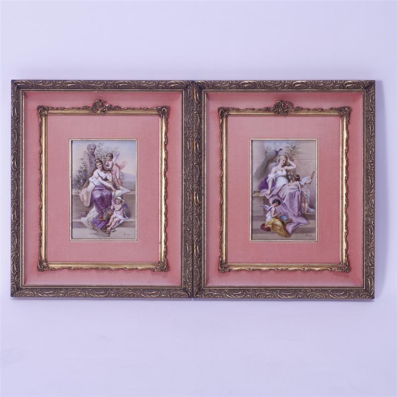 Appraisal: Pair Painted German Porcelain Framed Plaques Signed Forster possibly KPM