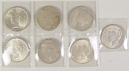 Appraisal: Seven Peace Dollars Dates include -S AU AU AU -S