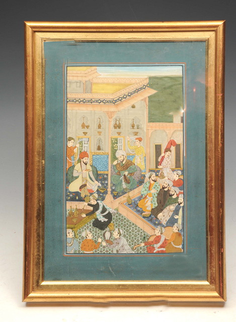 Appraisal: AN INDIAN MOGHUL PAINTING of a nobleman with attendant figures