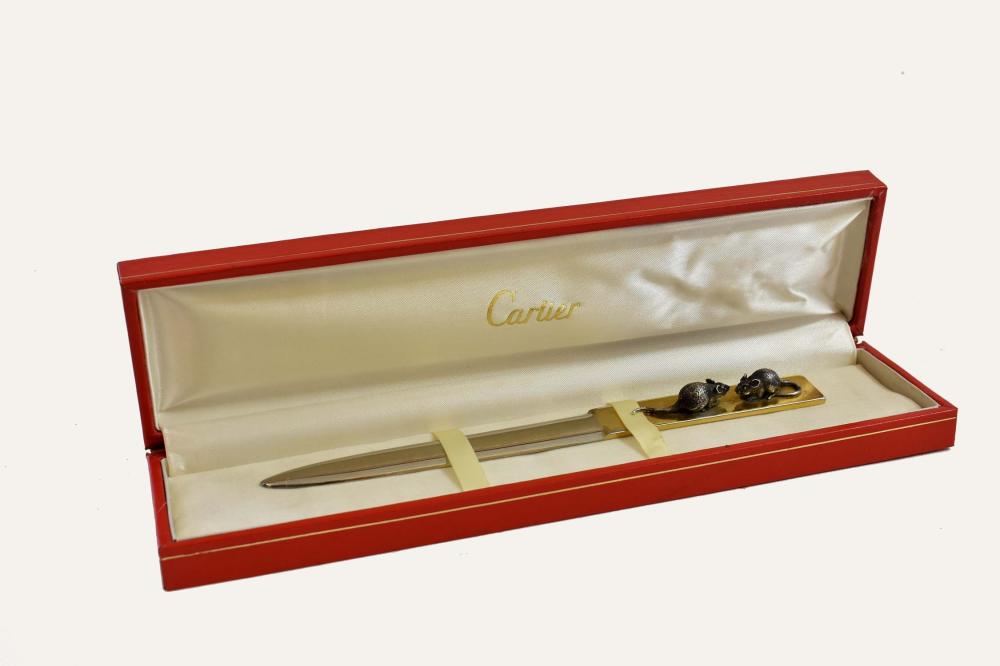 Appraisal: CARTIER STERLING SILVER LETTER OPENERThe handle set with two mice