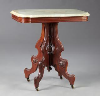 Appraisal: American Eastlake Carved Walnut Marble Top Center Table c the