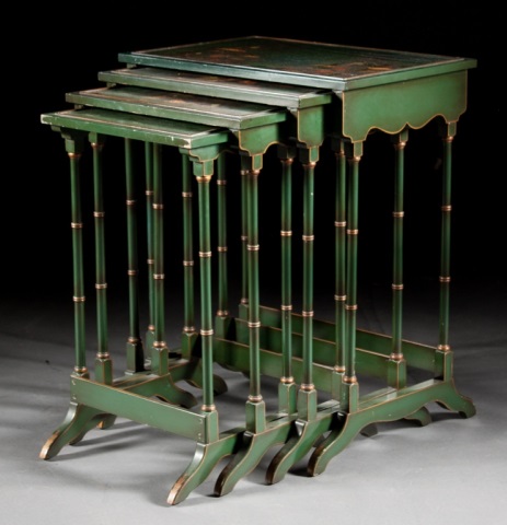 Appraisal: Regency style japanned nest of four tables th century green