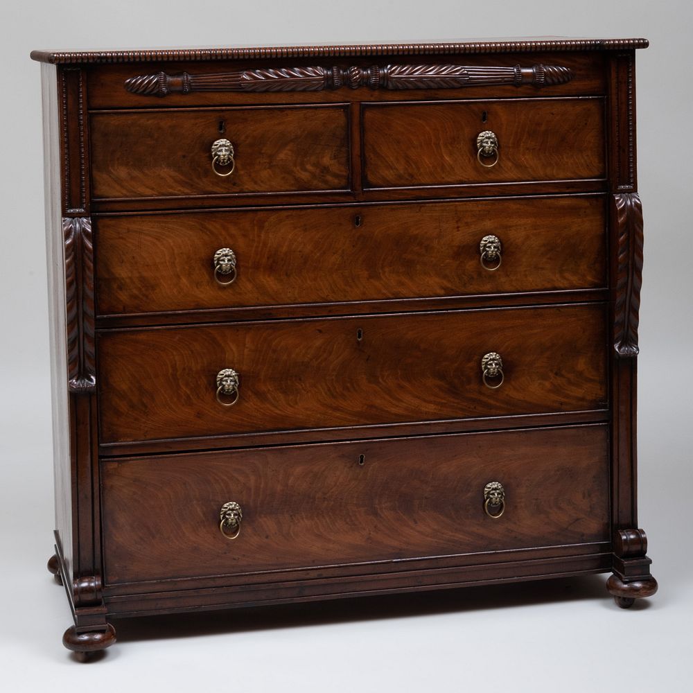 Appraisal: Late Regency Carved Mahogany Chest of Drawers x x in