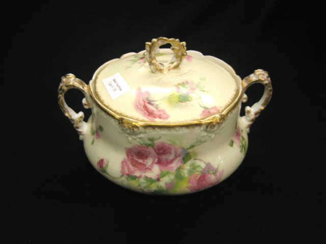 Appraisal: Imperial Limoges Porcelain Cracker Jar rose decor