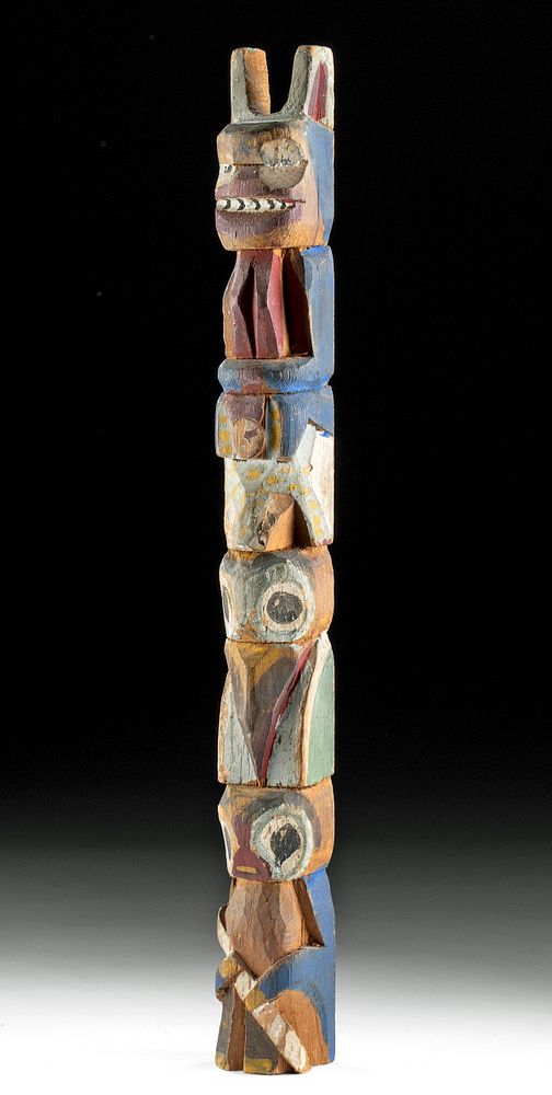 Appraisal: Mid th C Alaskan Inuit Painted Wood Totem Pole Native