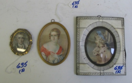 Appraisal: THREE MINIATURE OIL PAINTINGS in an oval format the first