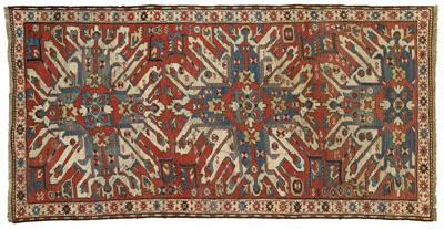 Appraisal: Eagle Kazak rug two central medallions on brick red field