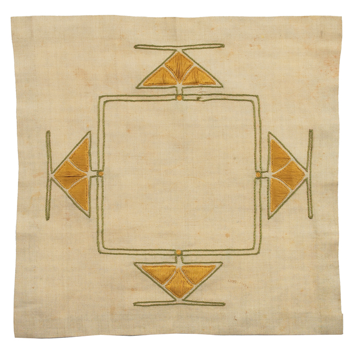 Appraisal: Gustav Stickley Luncheon linen in the Teazle design hand-stitched stylized