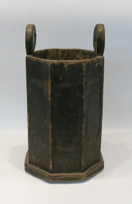 Appraisal: CHINESE CARVED WOOD CIM BUCKET with circular split handles above