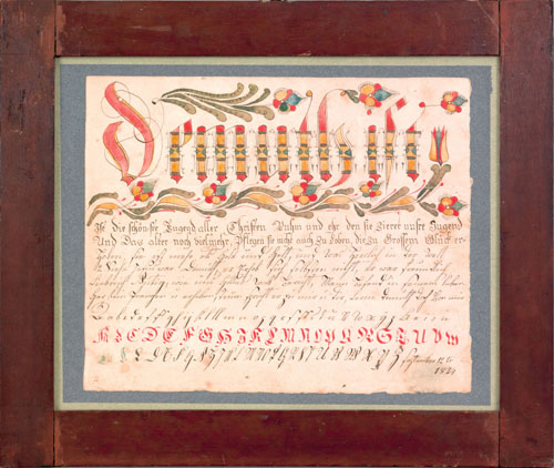 Appraisal: Southeastern Pennsylvania watercolor vorschrift dated the elaborate script embellished with