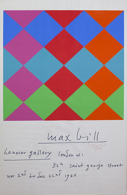 Appraisal: Max Bill Swiss - Hanover Gallery exhibition poster signed and