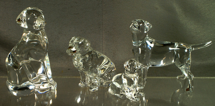 Appraisal: Steuben crystal seated Labrador h Baccarat standing Labrador h l