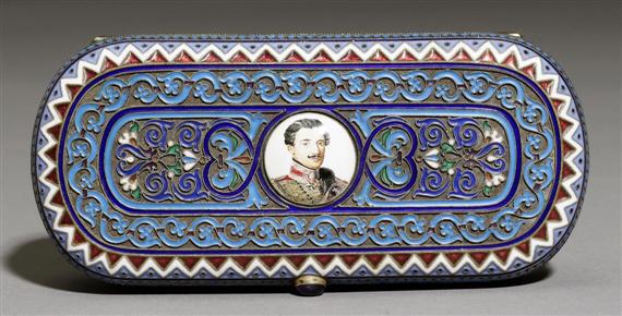 Appraisal: CLOISONNE ENAMEL CONTAINER St Petersburg - Marked Ivan Petrovitsch Chlebnikow