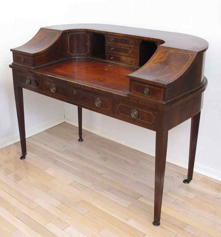 Appraisal: MAHOGANY CARLTON HOUSE DESK Inlaid mahogany with leather top writing