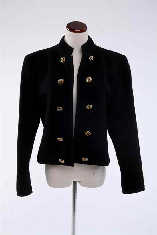 Appraisal: YVES SAINT LAURENT BLACK WOOL JACKET s Mandarin collar with