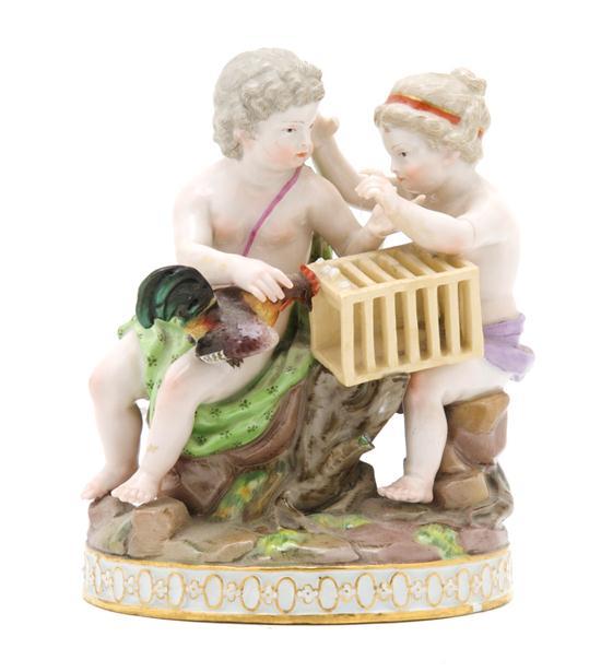 Appraisal: Meissen Porcelain Figural Group depicting two youthful bird catchers having