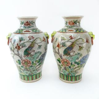 Appraisal: Pair of Modern Chinese Qing Dynasty Style Pottery Vases Pair