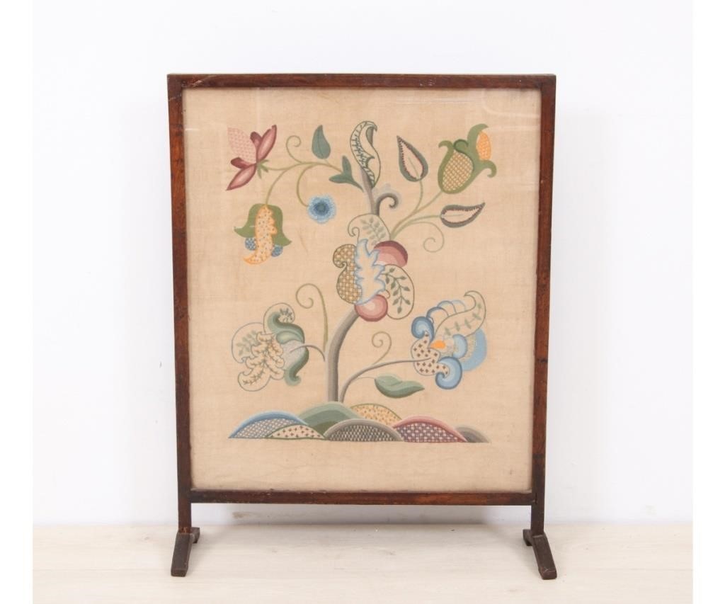 Appraisal: Oak framed embroidered fire screen probably th c h x