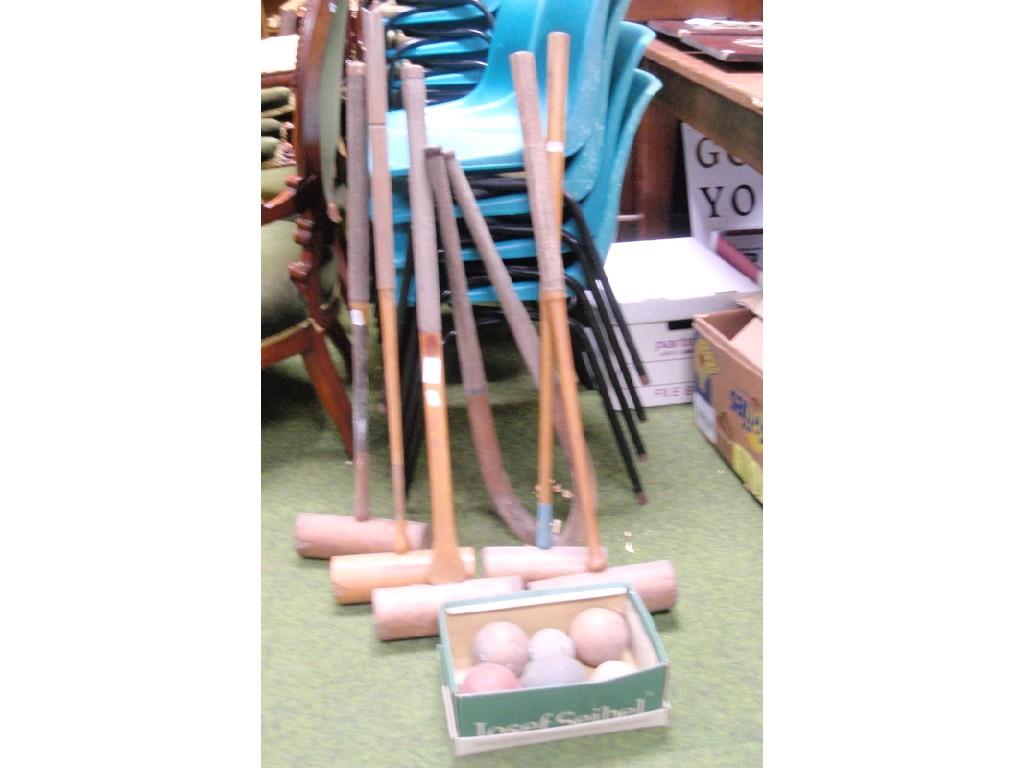 Appraisal: Vintage croquet mallets hurling sticks etc