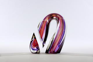 Appraisal: Purple Red Sliced Descending Form by Harvey Littleton Both pieces