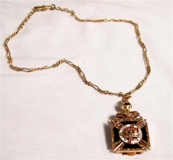 Appraisal: Watch Chain and Knights of Templar Masonic Fob K yellow