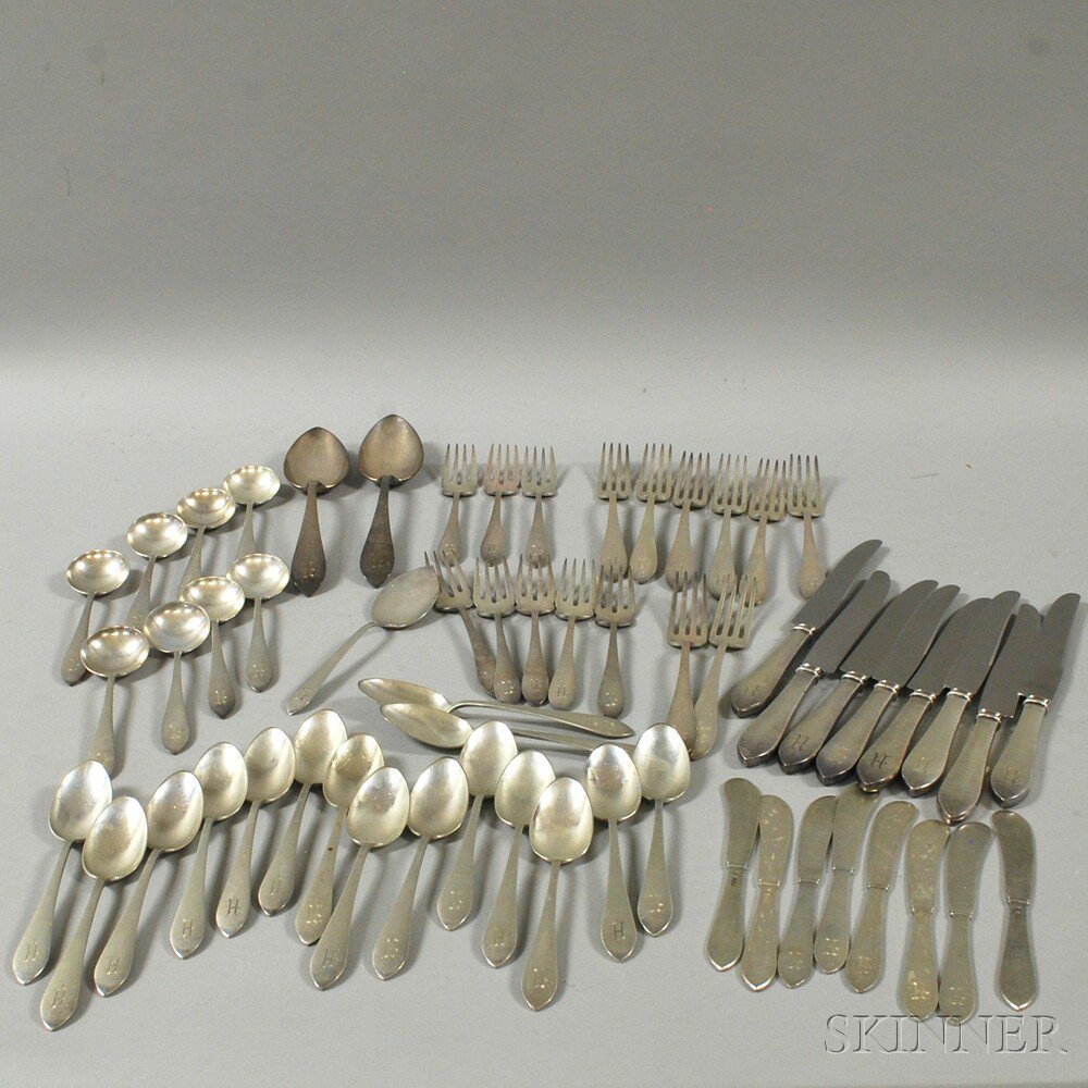 Appraisal: Lunt Jefferson Sterling Silver Flatware Service for Eight monogrammed comprised