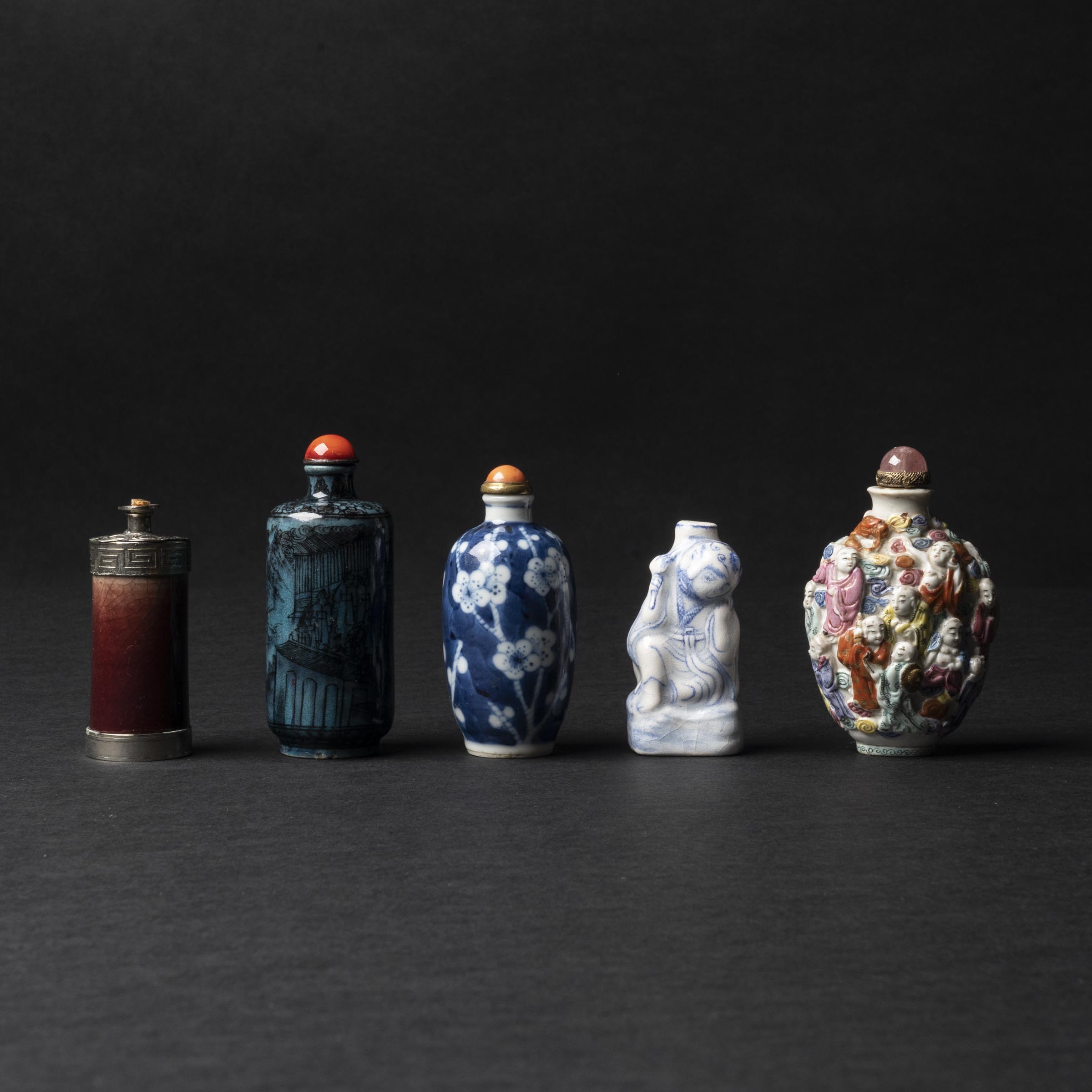 Appraisal: A Group of Five Porcelain Snuff Bottles th th Century