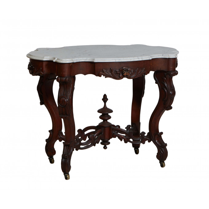 Appraisal: American Victorian Carved Mahogany Marble Top Center Table late th