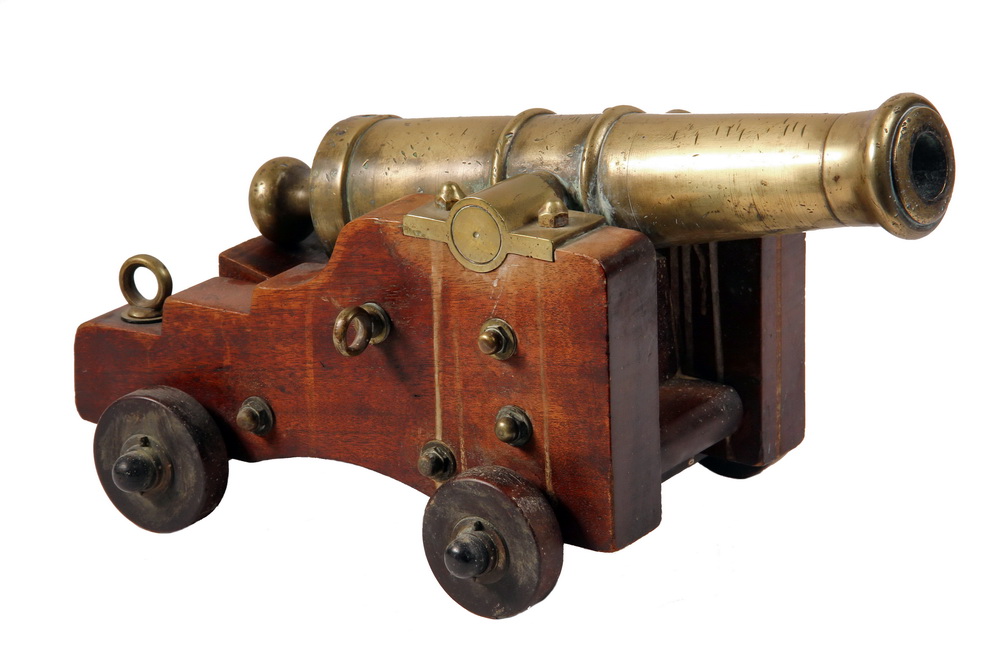 Appraisal: PERIOD MODEL NAVAL CANNON - Circa Bronze Miniature of a