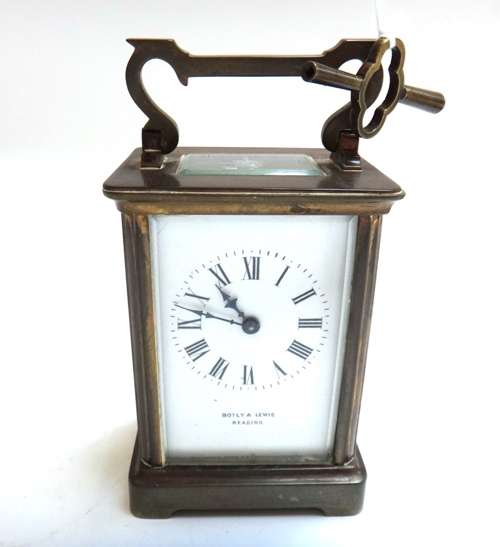 Appraisal: A brass cased carriage clock early th century the white