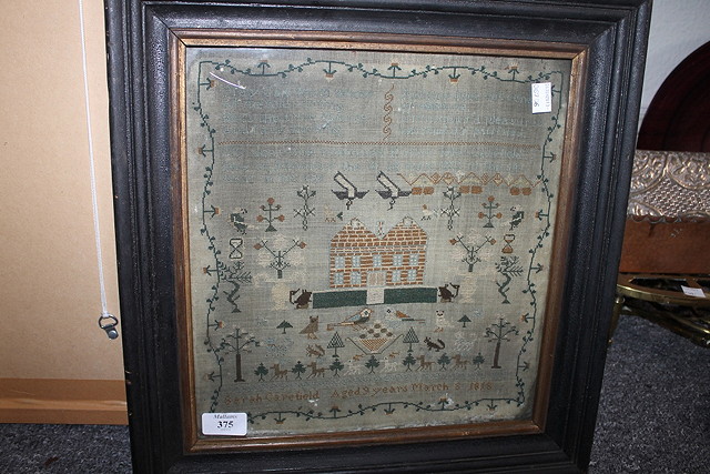 Appraisal: AN ANTIQUE NEEDLEWORK FRAMED SAMPLER by Sarah Carefield aged dated